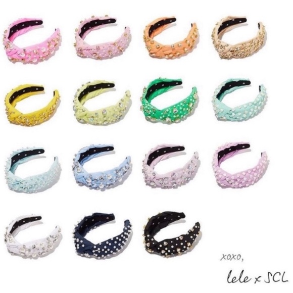 LELE SADOUGHI X STONEY CLOVER LANE HEADBAND WITH PEARLS BABY BLUE - Picture 3 of 7